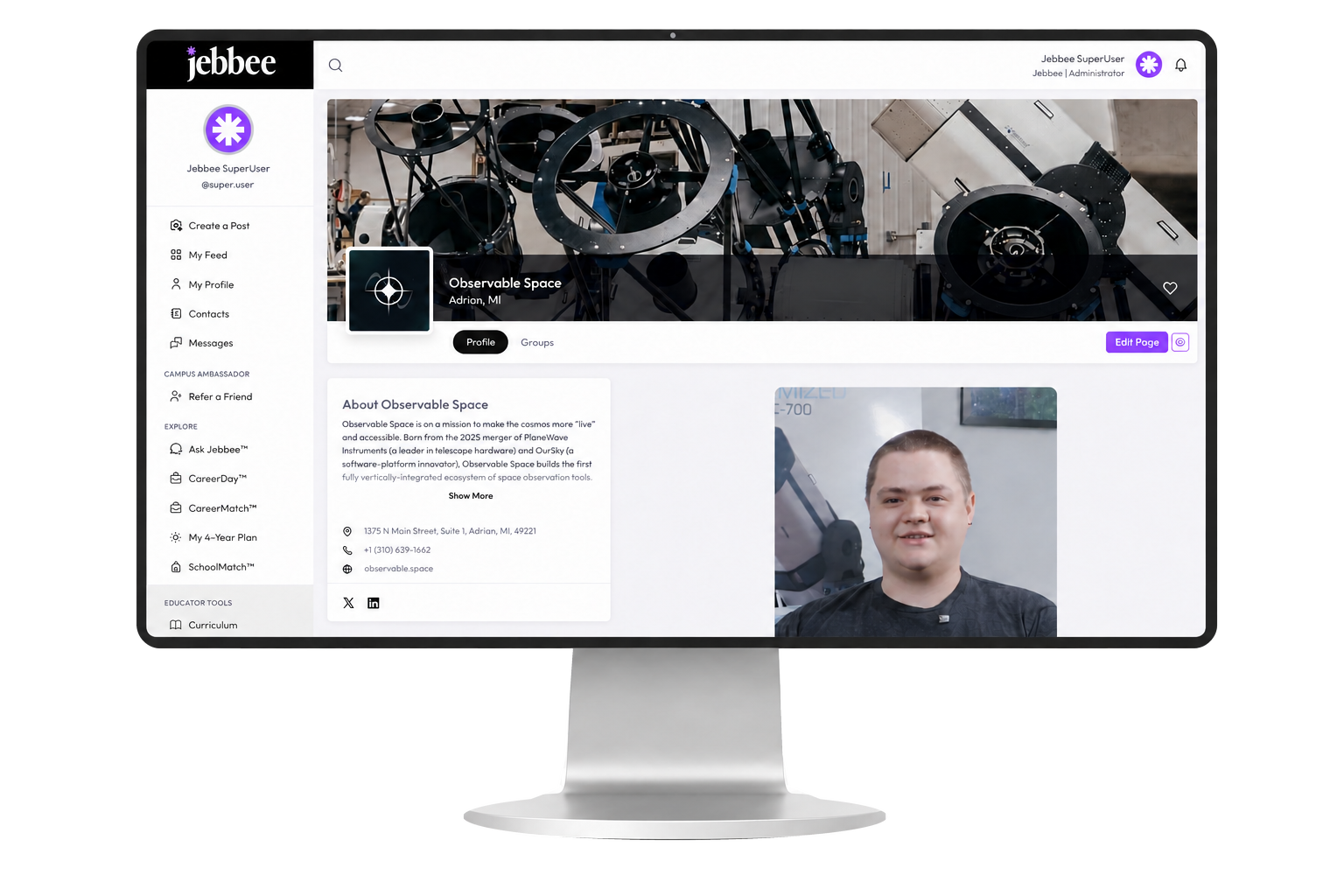Observable Space's company profile on Jebbee — web version